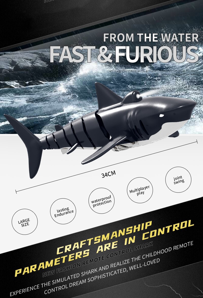 2.4g led-licht afstandsbediening bootmodel simulatie afstandsbediening haaienboot speelgoed zwembad speelgoed