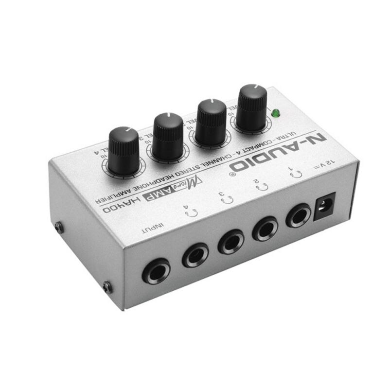 4 Kanalen Hoofdtelefoon Versterker Mini Stereo Audio Oortelefoon Splitter Voor Geluidsversterking Studio Zilver Kleur: Silver EU Plug