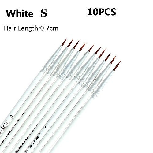 Juego de pinceles finos de nailon para pintura acrílica, pincel fino para pintar a mano, suministros de arte, bolígrafo para dibujo artístico, 10 unidades: White S