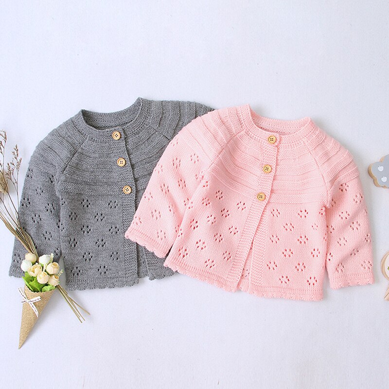 automne hiver enfants garçons filles Cardigan chandails solide coton évider points fleur tricoté pull extérieur veste manteaux