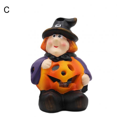 Halloween Witch Pumpkin LED Night Light Decoration Artificial Ceramic Desk Model KTV Home Party Halloween Decor: C