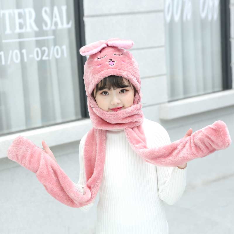 3 In 1 Sjaal Herfst Winter Warme Sjaal Vrouwen Studenten Vrouwelijke Winter Soft Hooded Leuke Sjaal Zakken Handschoenen Sjaals Hoed: 9