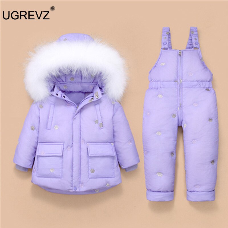 neue Winter freundlicher Kleidung setzt 2Stck Dicke Daunen Jacke Overall Baby Jungen Warme Gesamt freundlicher Mädchen Schneeanzug 12M 2 3 Jahr: K38-M2001Violett / 12m