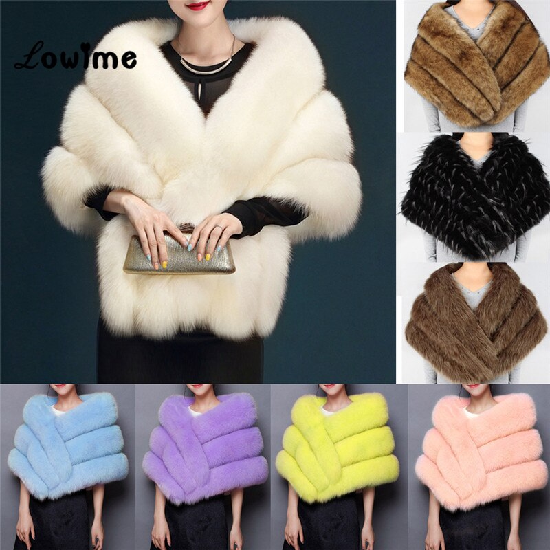 Multi Farbe Auf Lagerbier Bolero Frauen Faux Fell Hochzeit Jacke Günstige Pelz Schal Braut zucken Kap Mariage Winter Braut Mantel Neue