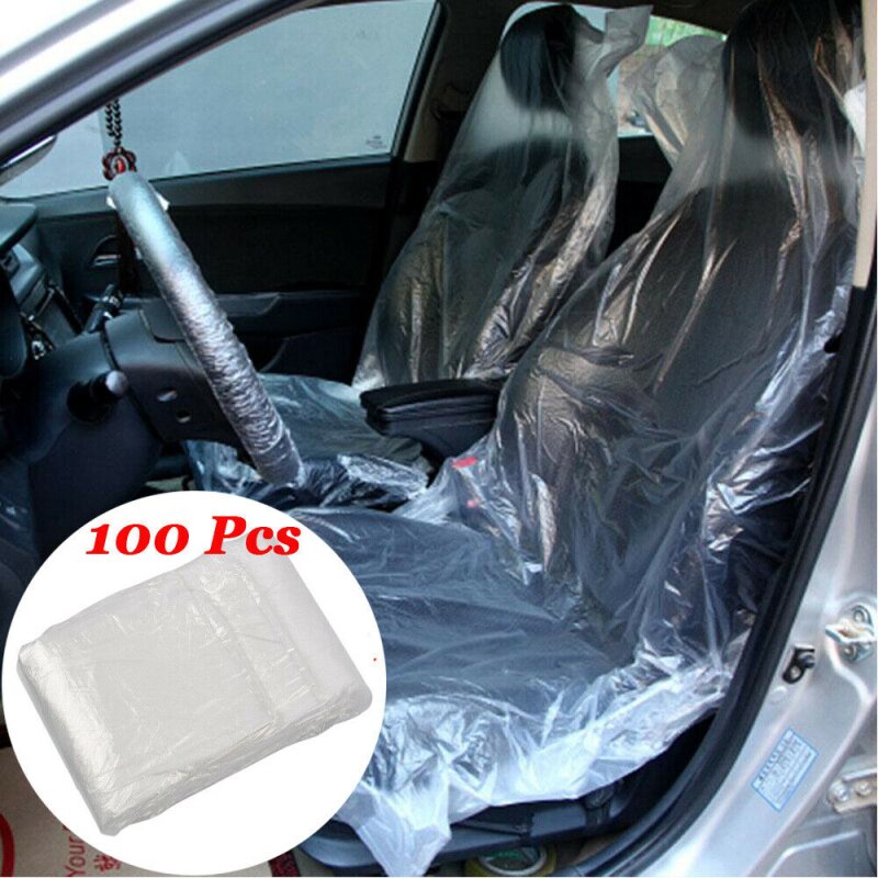100pcs Car Seat Cover Auto Disposable Plastic Anti-Dirty Dust-Proof Lightweight Seat Protector Vehicle Mechanic Valet Seat Cover