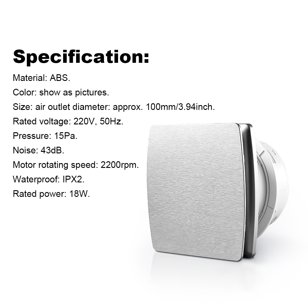 Bathroom Exhaust Fan 18W Toilet Kitchen Waterproof Blower Ventilator Wall Replacement Plastic Extractor for Hotel Silver