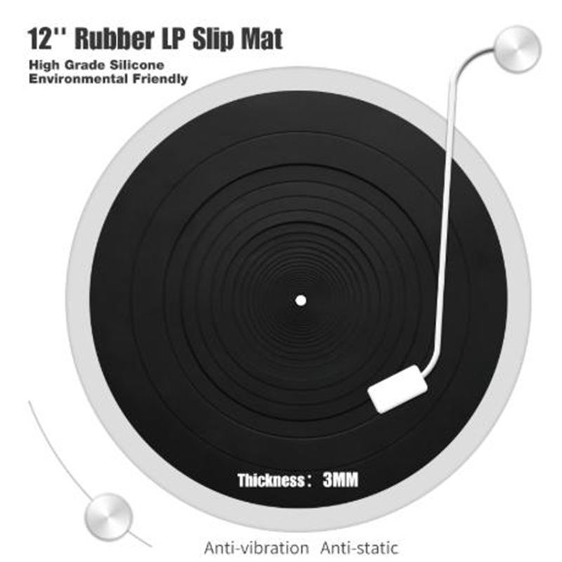 12-inch Turntable Mat - Anti-Vibration Silicone LP Slip Mat - 3mm Thick for Vinyl Record Players