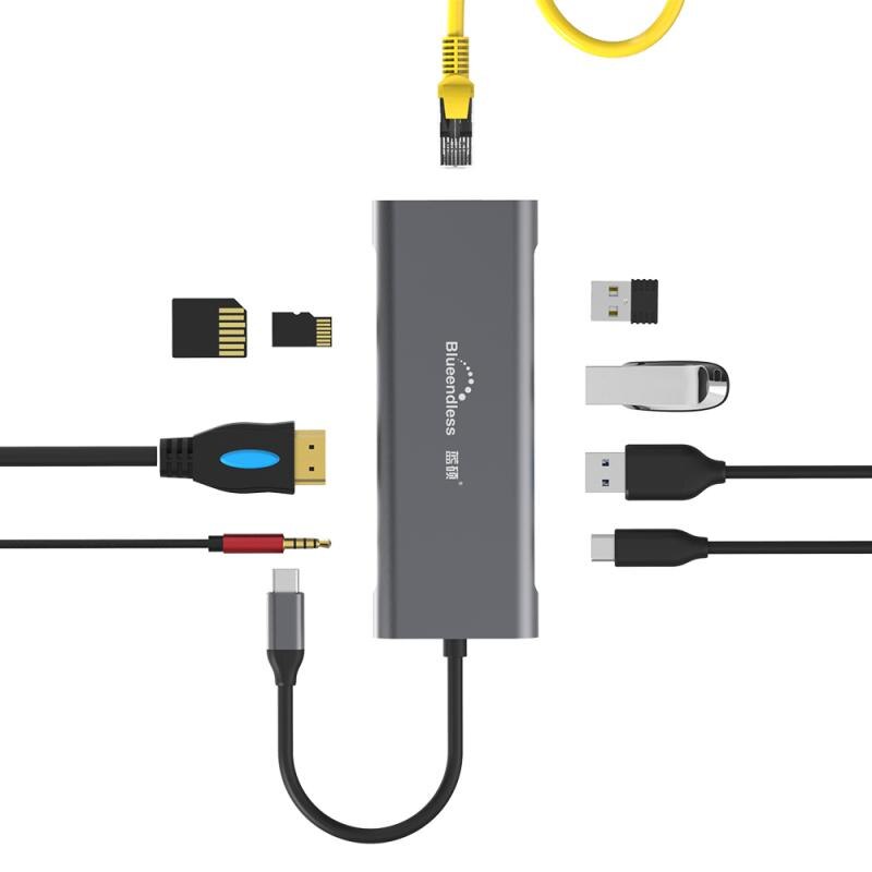 sottile USB C centro 9 in 1 TypeC a 3.0 HDMI TF LAN PD USB centro Adattatore per Macbook ek: 9 in 1