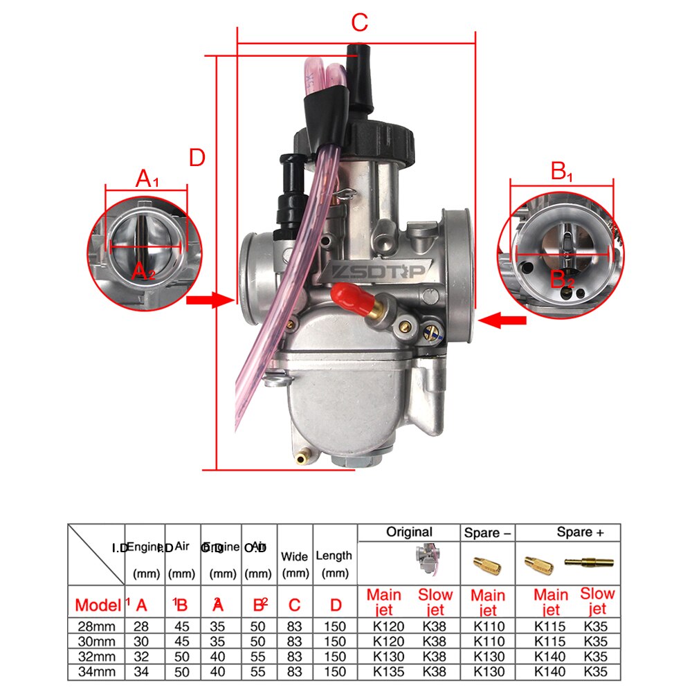 Zsdtrp pwk keihin 28 30 32 34 mm karburator til motorcykel atv buggy quad go kart snavs pit cykel jet båd fit  on 2t 4t moto