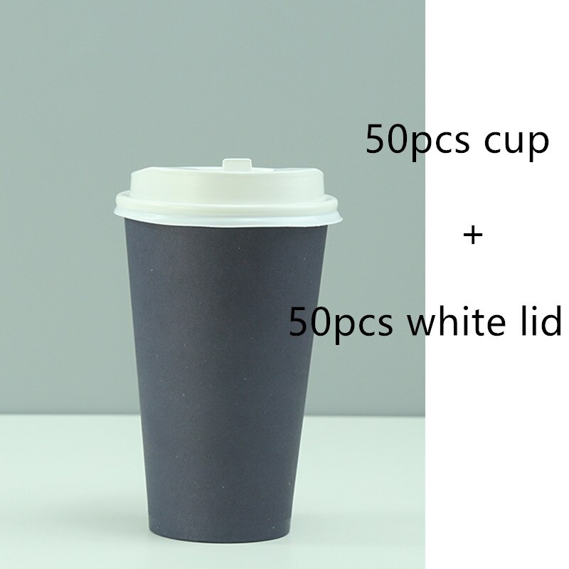 50pcs 500ml pure color disposable coffee cup thickening drink paper cups party wedding beverage cup with lids: cup and lid4