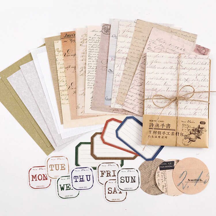 30 pcs fingertip temperature series retro decorative junk diary paper scrapbook material DIY aesthetic diary material paper: D