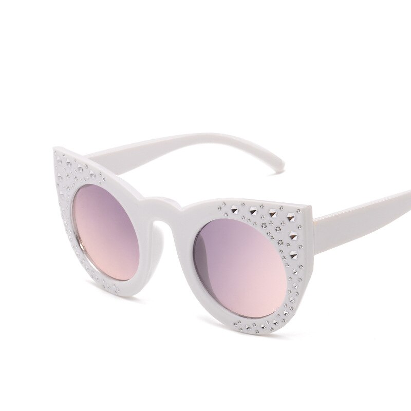 Xojox piger solbriller diamant hjerte børn briller høj kvalitet rhinestone hjerteformede børn solbriller  uv400: Hvid