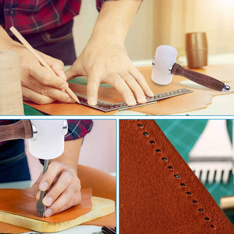 Leder Nähte Beutel NäHenne Werkzeuge Bausatz mit 4mm Zinke schlagen Nähen Meißel Leder Carving Hammer Hammer