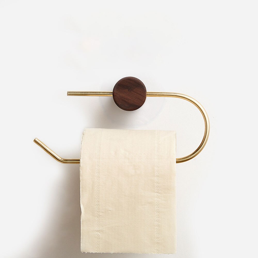 Punch-free Nordic Bathroom Paper Roll Bracket Brass Solid Wood Wall Hanging Napkin Bracket Toilet Paper Towel Rack