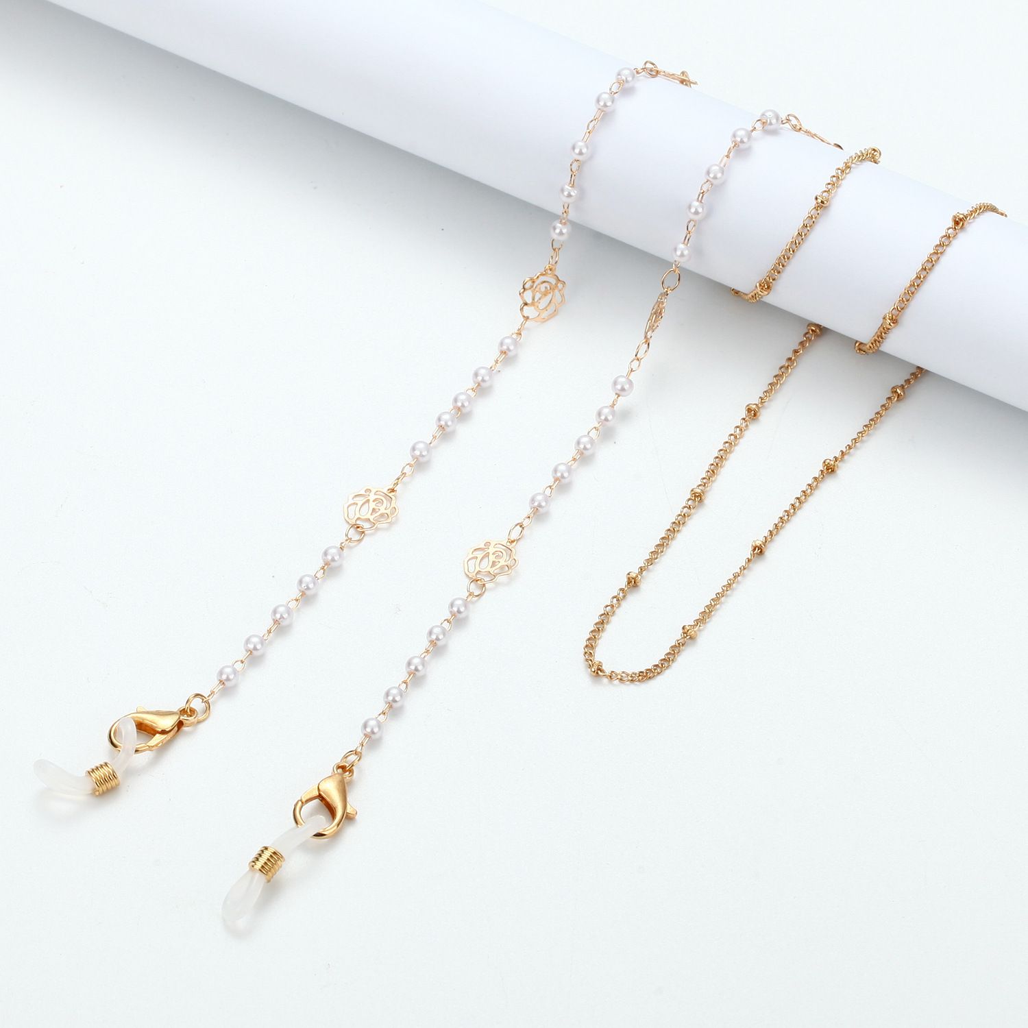 Gold Metal Glasses Chain Bohemian Hanging Sunglasses Chain Rose Flower Pearls Eyeglass Cord Holder Eyewear Rope Jewelry