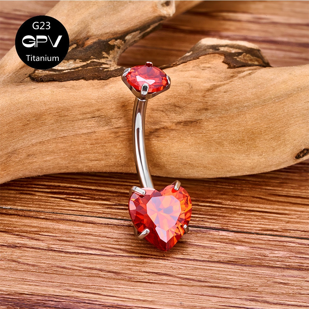 G23 uñas para ombligo con circonita en forma de corazón, grado de implante de titanio, joyería clásica para Piercing para mujer, anillo para ombligo: Color dorado