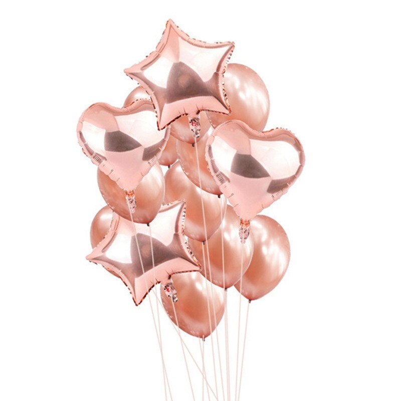 Rose guld aluminiumsfolie stjerne hjertefolie ballon fødselsdagsfest becoration baby shower suppies latex ballon sæt: Roseguld