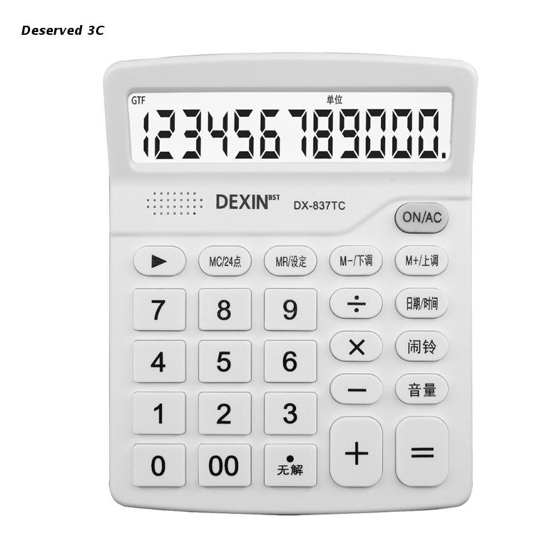 LCD Display Screen Desktop Calculator with Battery + Solar Power for Home Office: White