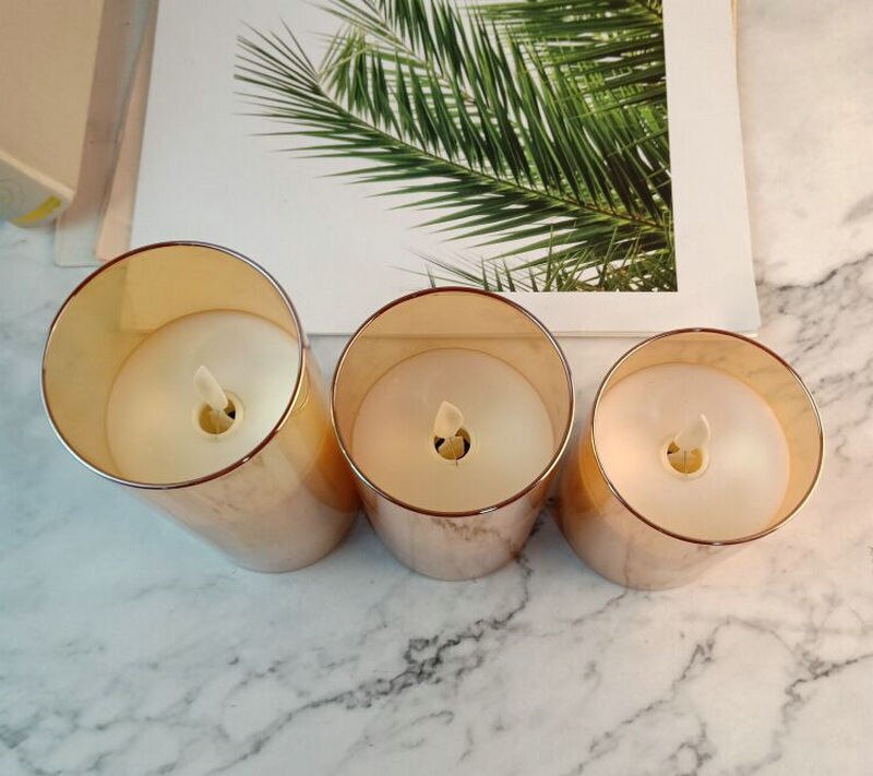 Battery operated Flameless Led Glass Candle Flickering Remote control w/Timer Moving Swing wick Home Bar Party Decoration-Amber