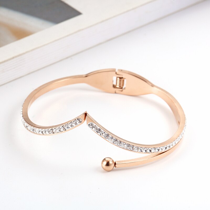 Roestvrij Staal Rose Gouden Armband Voor Vrouwen Kristallen Bangle Best Mode-sieraden
