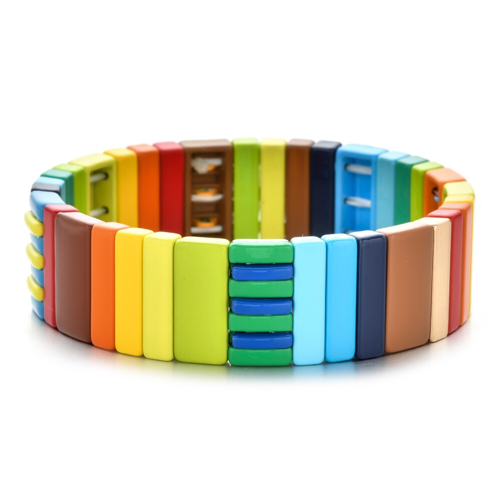 Smaltato Piastrelle Braccialetto cubo Amicizia Stirata Del Braccialetto Fatto A Mano Pulseras Elastico Impilabile Gioielli per le Donne Femme Della Boemia: A2