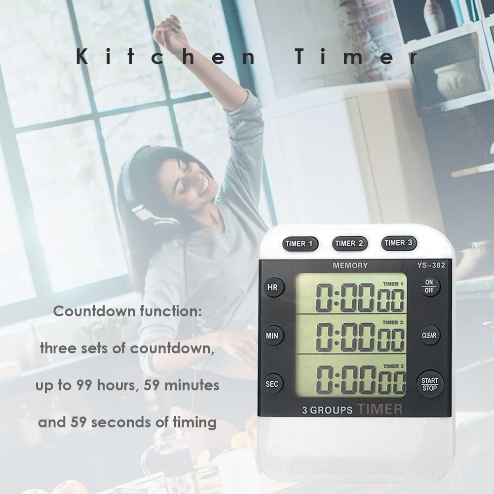 Square 3-way Kitchen Timer High Digital Display Countdown Food Cooking Alarm Temporizador Home Supply Kitchen Tools