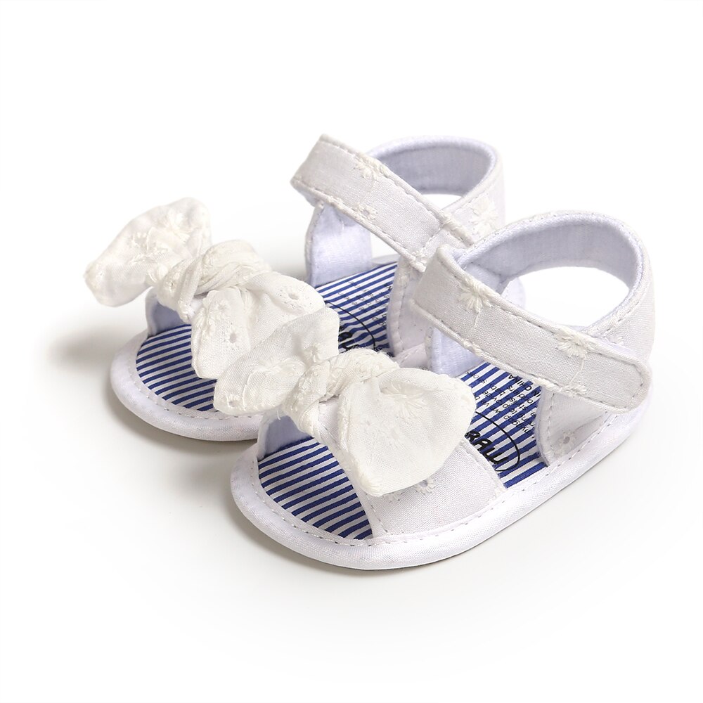 Baby sommer sko sandaler baby piger spædbarn bløde krybbe sko søde sko bue knude solid slik farve flæse sandaler 0-18m: Hvid / 7-12 måneder