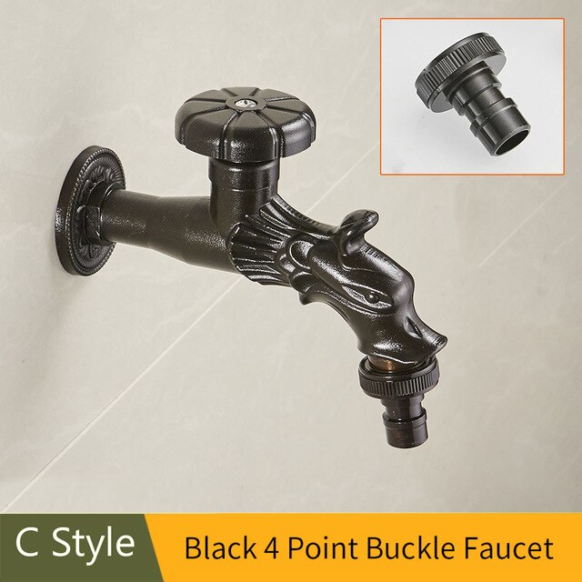 Bidcock Wasserhahn Antike Bronze- Schlecht Mopp Wasserhahn Drache Geschnitzt klopfen Waschmaschine Wasserhahn Außen Wasserhahn Für Garten 1703: Schwarz C