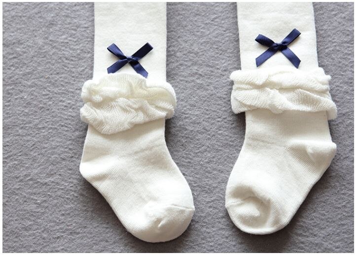 Pantimedias para bebés y niñas, medias de tejer blancas para Primavera, Otoño e Invierno para niñas, pantimedias con lazos que mantienen el calor