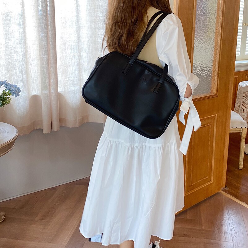 Large Capacity Women Handbags Soft PU Leather Ladies Shoulder Bag Simple Solid Color Female Underarm Bags Travel Tote