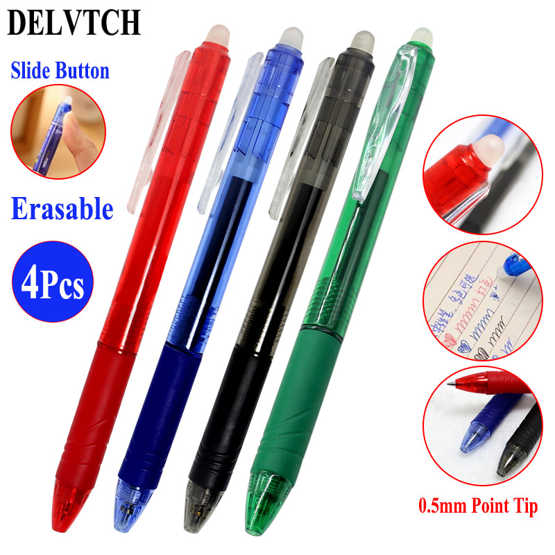 DELVTCH 4 stks/set 0.5mm Magic Uitwisbare Pen Intrekbare Knop Slide Druk Gel Pen Rood/Blauw/Zwart/ groene Inkt Kantoor School Schriftelijk