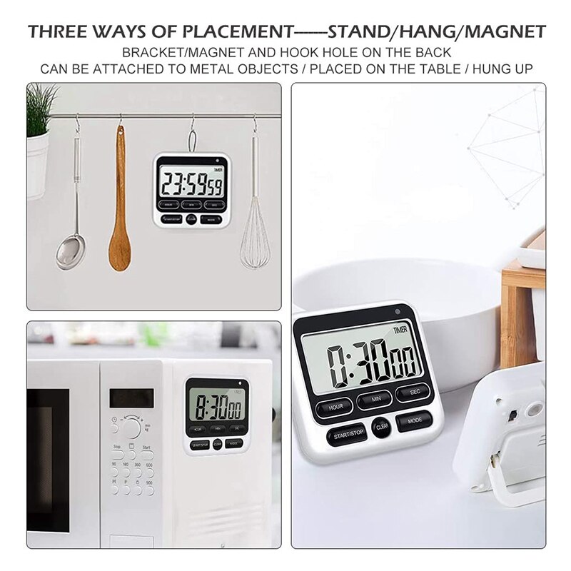 Kitchen Timer, Magnetic Kitchen Timer, with Adjustable Sound Alarm and Memory Function for Cooking and Studying