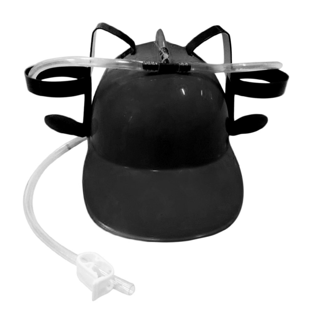 Cerveza bebidas gaseosas Guzzler casco divertido sombrero para beber paja sombrero negro juego de sombrero tiene 2 latas de Soda cerveza en el lado de casco