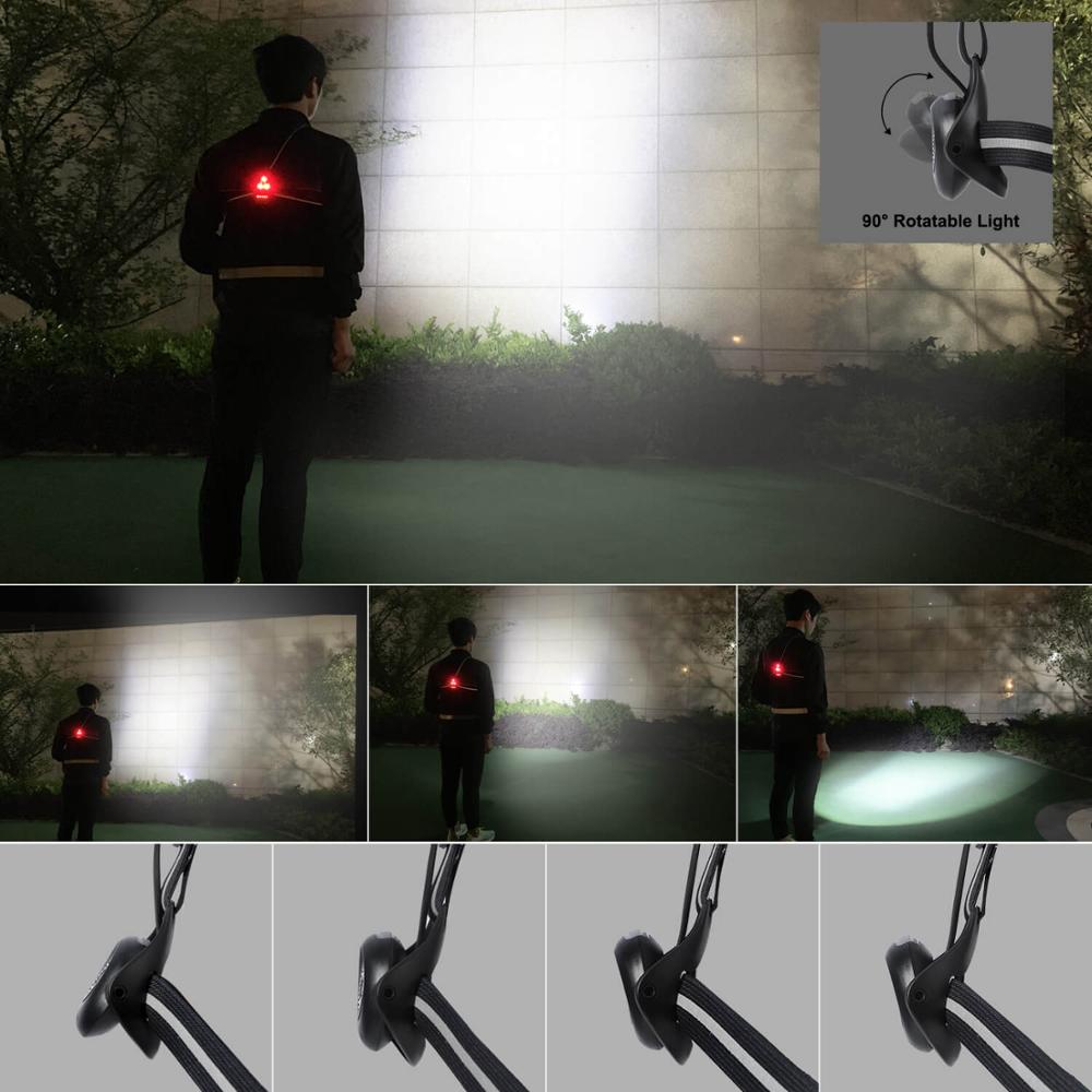 WEST BIKING-luz frontal de pecho para correr, lámpara de advertencia de 2200mAh con carga USB, para ciclismo, pesca, senderismo y Camping