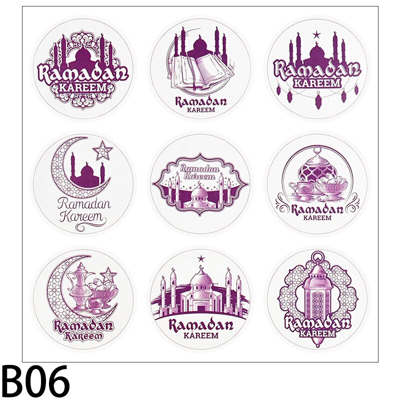 Autocollant Eid Mubarak Ramadan 4cm, étiquette autocollante pour emballage de boîte avec étoiles et motifs de lune, pour Scrapbook musulmans islamiques pour enfants, 90 pièces: B06-90Pcs