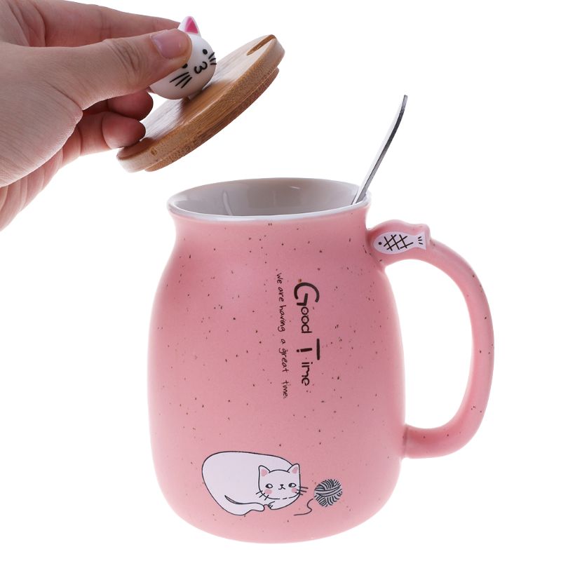 420ml Cat Ceramic Mug Heat-resistant Cup With Spoon Lid Drinkware Children Cartoon with Lid Milk Cup