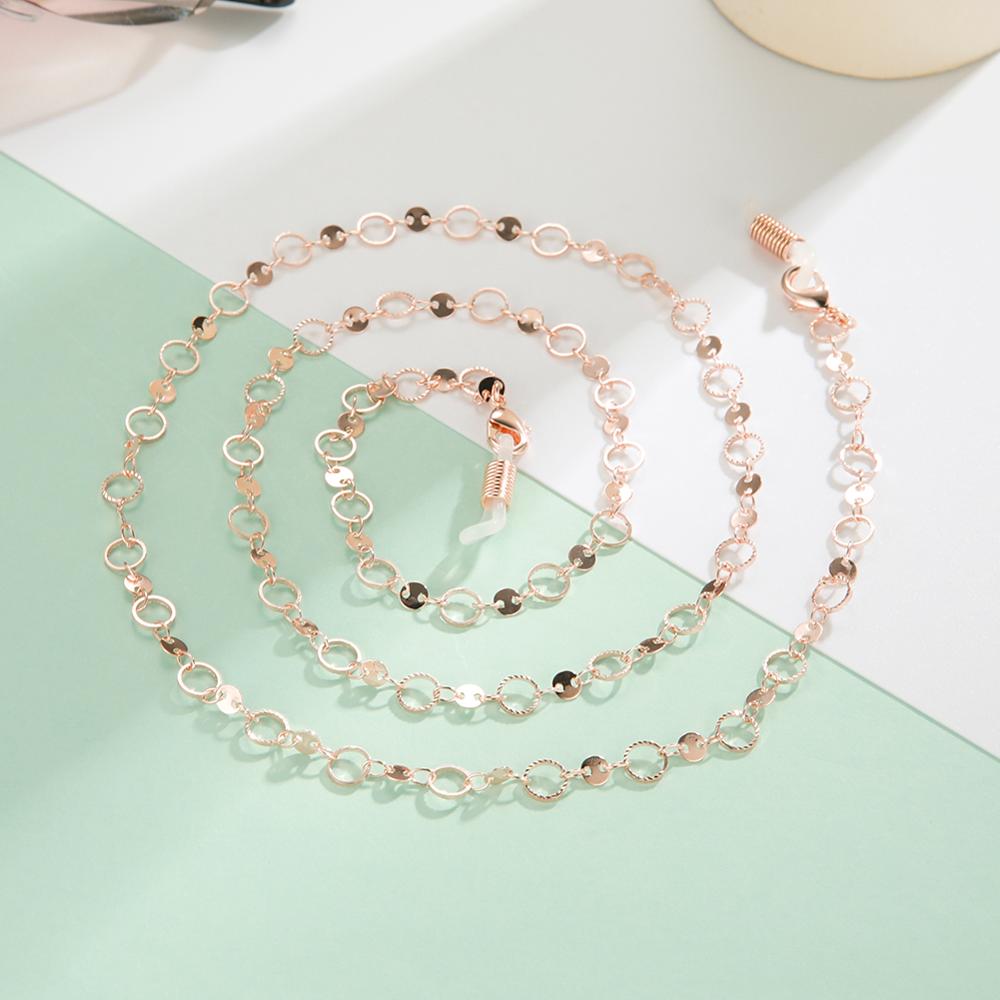 Skyrim Hollow Cirkel Glazen Kettingen Lanyards Anti-Slip Lezen Brillen Strap Touw Eyewear Cord Houder Zonnebril Keten Vrouwen: Rose Gold Color