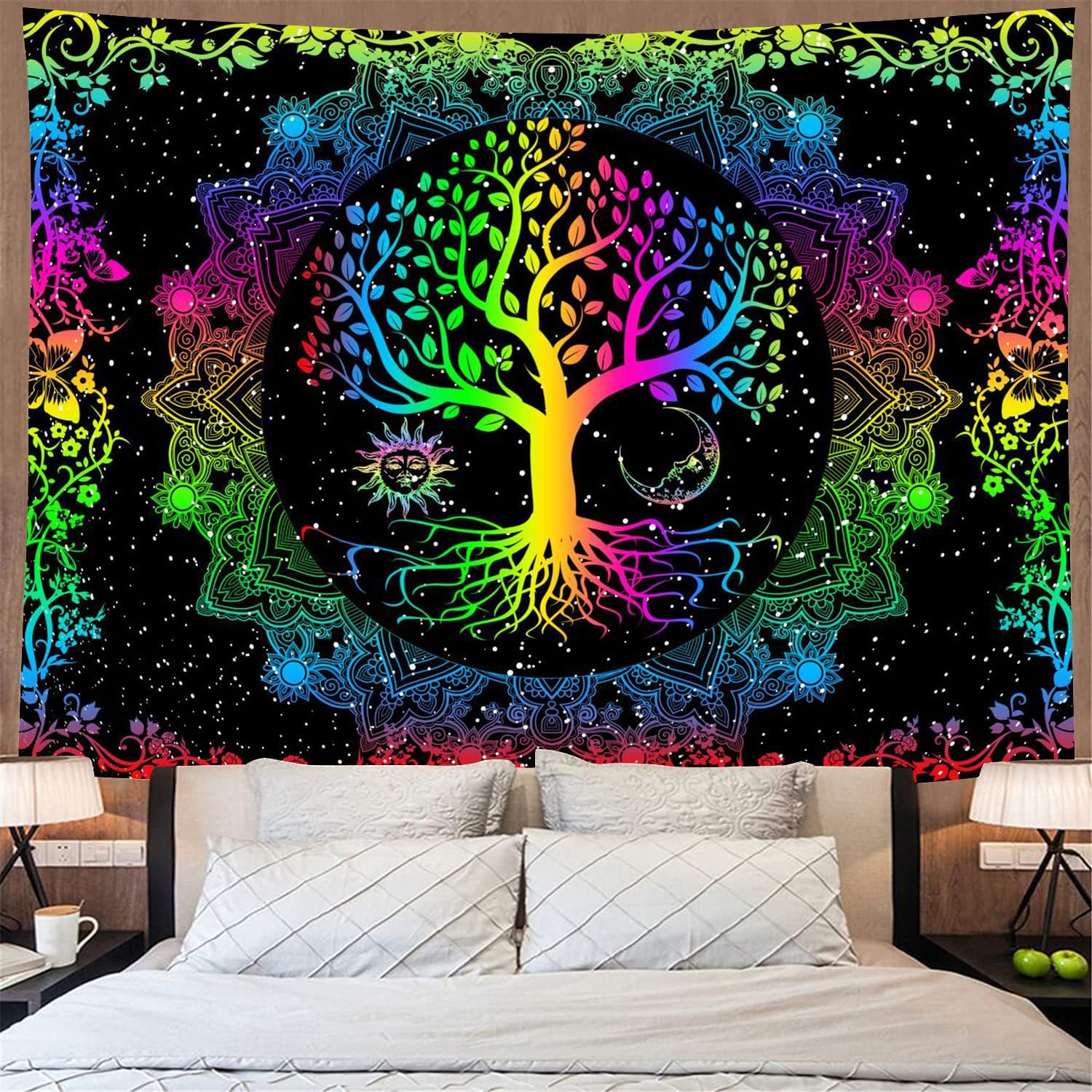Trippy Psychedelic Tree of Life Tapestry Wall Hanging Kawaii Room Decor Aesthetic Large Mandala Witchcraft Boho Tapestries