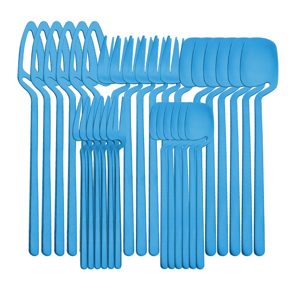 30Pcs Flatware Kitchen Cutlery Set Mat Black Dinnerware Set Knife Spoon Cake Fruit Fork 18/10 Stainless Steel Party Tableware: Blue