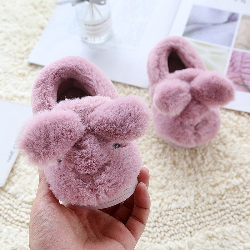 Cute! baby girls bunny Shoes Little Girls cartoon Slipper Home Shoes for Kid keep warm solid winter shoes soft plush shoe lovely: Pruple / 15