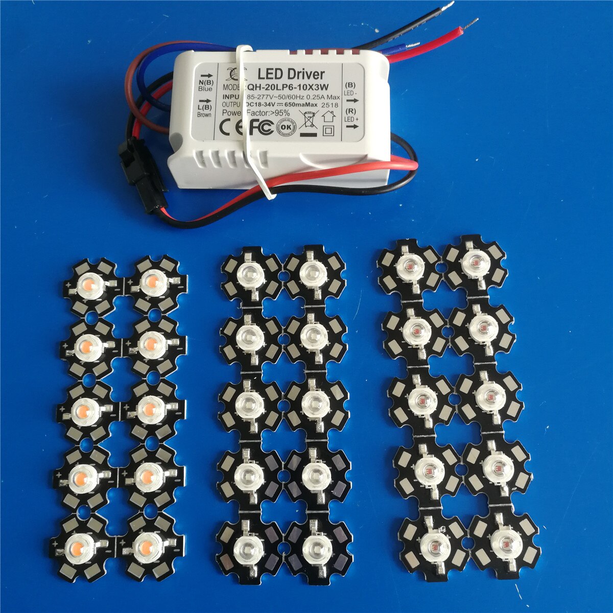10pcs 3W High power led White Red Green Blue UV full spectrum led 380-840nm +1pcs 6-10x3w 600mA led driver DIY