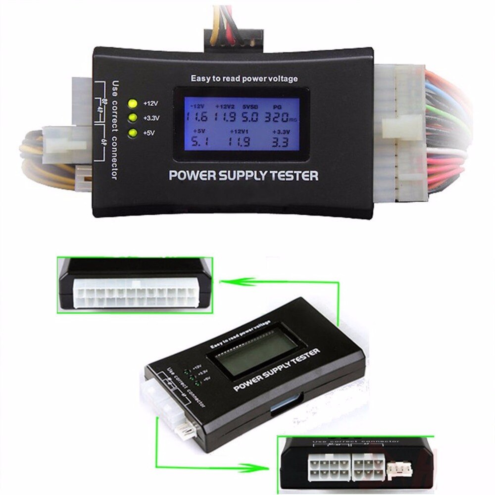 1pc Computer PC Power Supply Tester Checker SATA HDD 20/24 Pin AC 12V ATX BTX Meter LCD Desktop ONLENY Piece