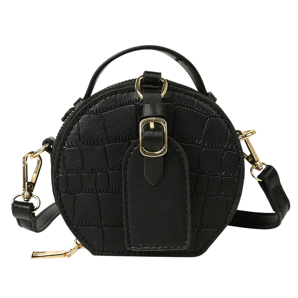 Frauen Kleine Runde Schulter Mini Handtaschen Jahrgang PU Leder Plissee Crossbody Totes Tasche modisch Rund Bote Taschen: Schwarz