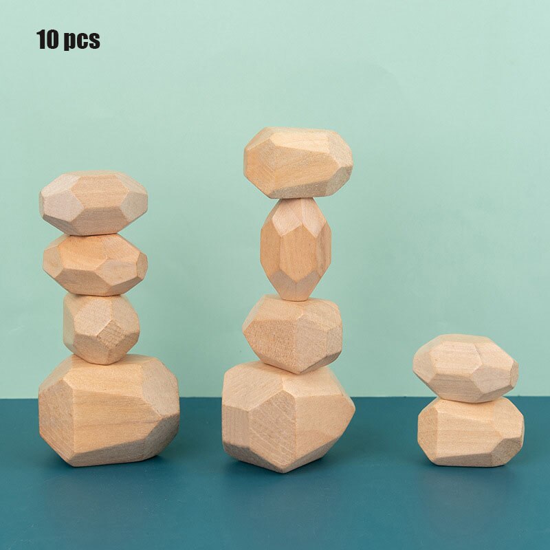 Colored Stone Jenga Building Educational Block Children's Wooden Toy Nordic Style Stacking Game Rainbow Wooden Toy: 3-Bagged 10pcs