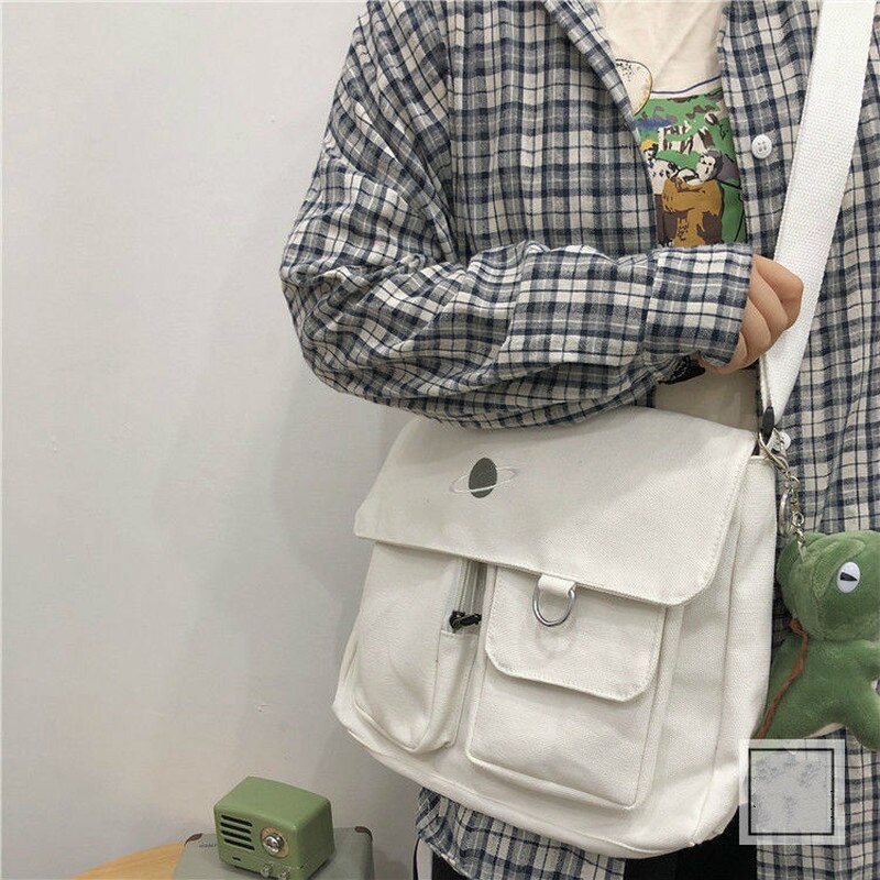 Shopping Bags Women Canvas Printed Harajuku Simple Students Casual Flap All-match Single-shoulder Korean Daily Chic Ulzzang Bag