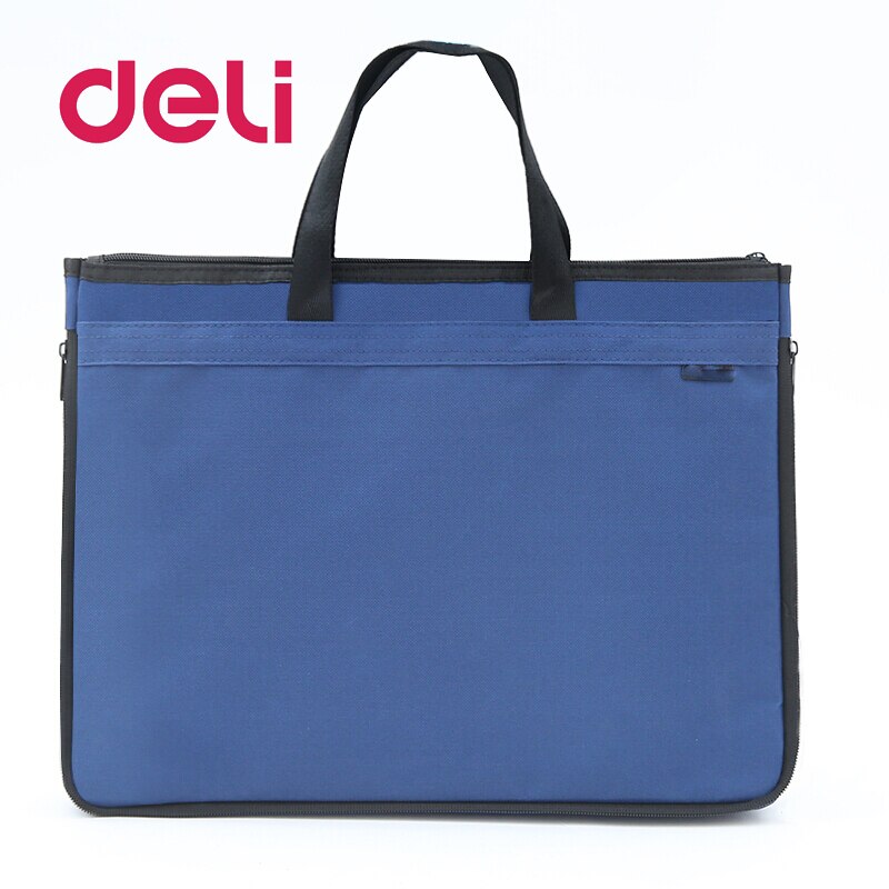 Deli 1pcs Waterproof File Folder Capacity Double Layers Document Holder Zipper File Bag with Handle Waterproof Canvas Handbag