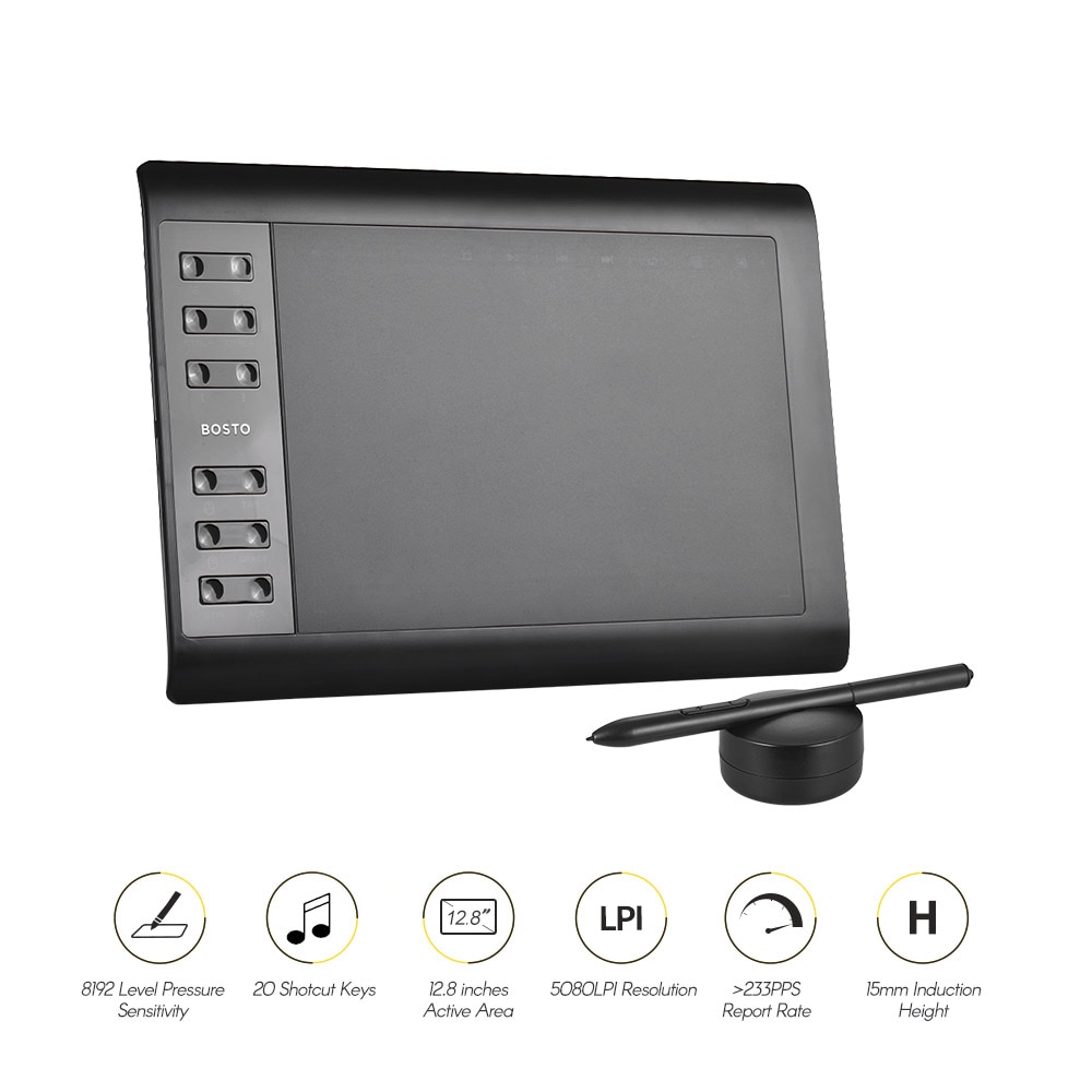 Bosto 10*6 Inch Graphic Tablet 8192 Levels Digital Tablets Drawing Tablet with No need charge Pen