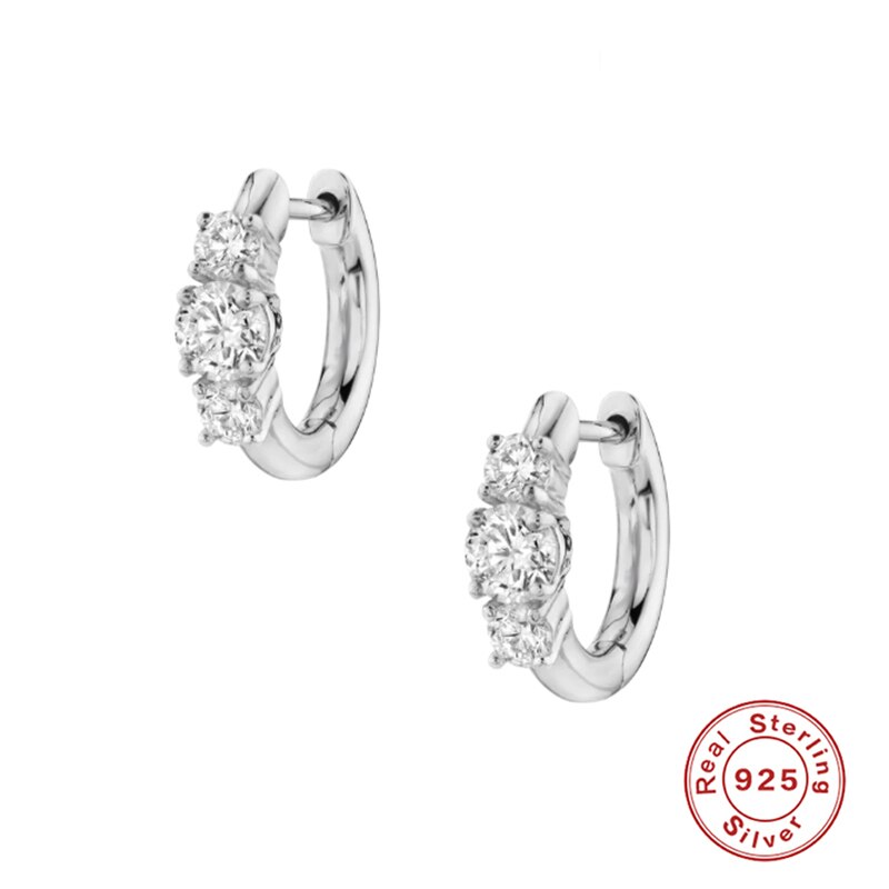 Canner 2 pçs 925 prata esterlina bling cristal 9mm pendientes brincos de argola para mulheres lovers menina brinco redondo jóias de luxo: silver color1