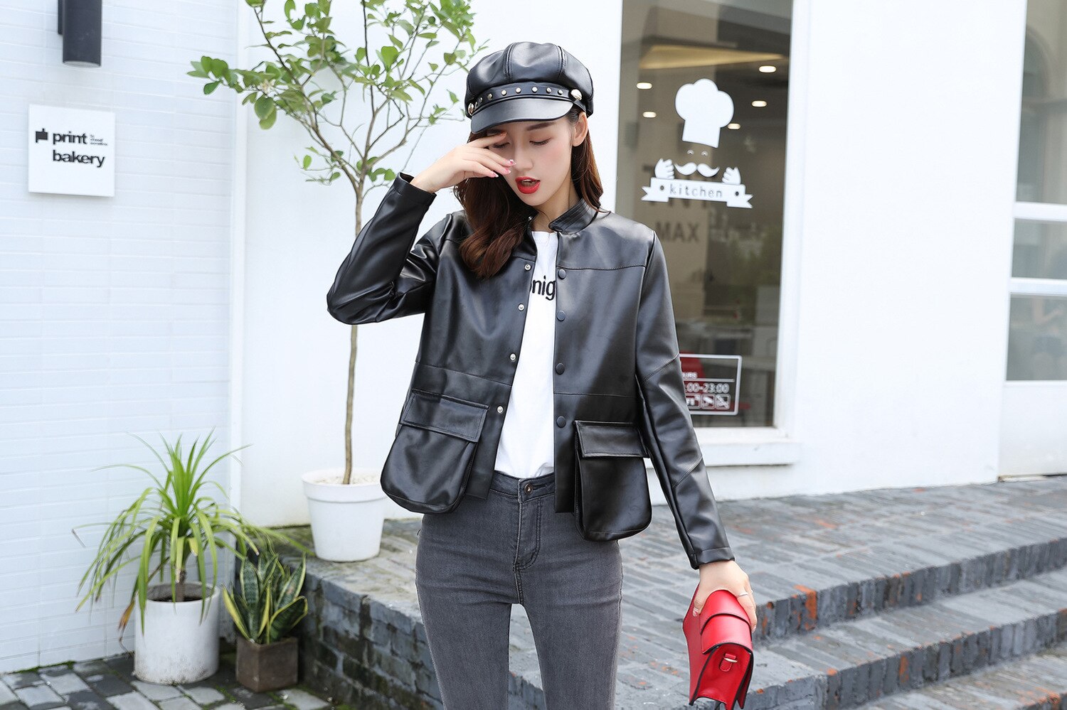 Leather Jacket Women Spring Autumn Faux Leather Coat Black Korean Short pu Motorcycle Biker Jacket 6101 KJ3997: XL