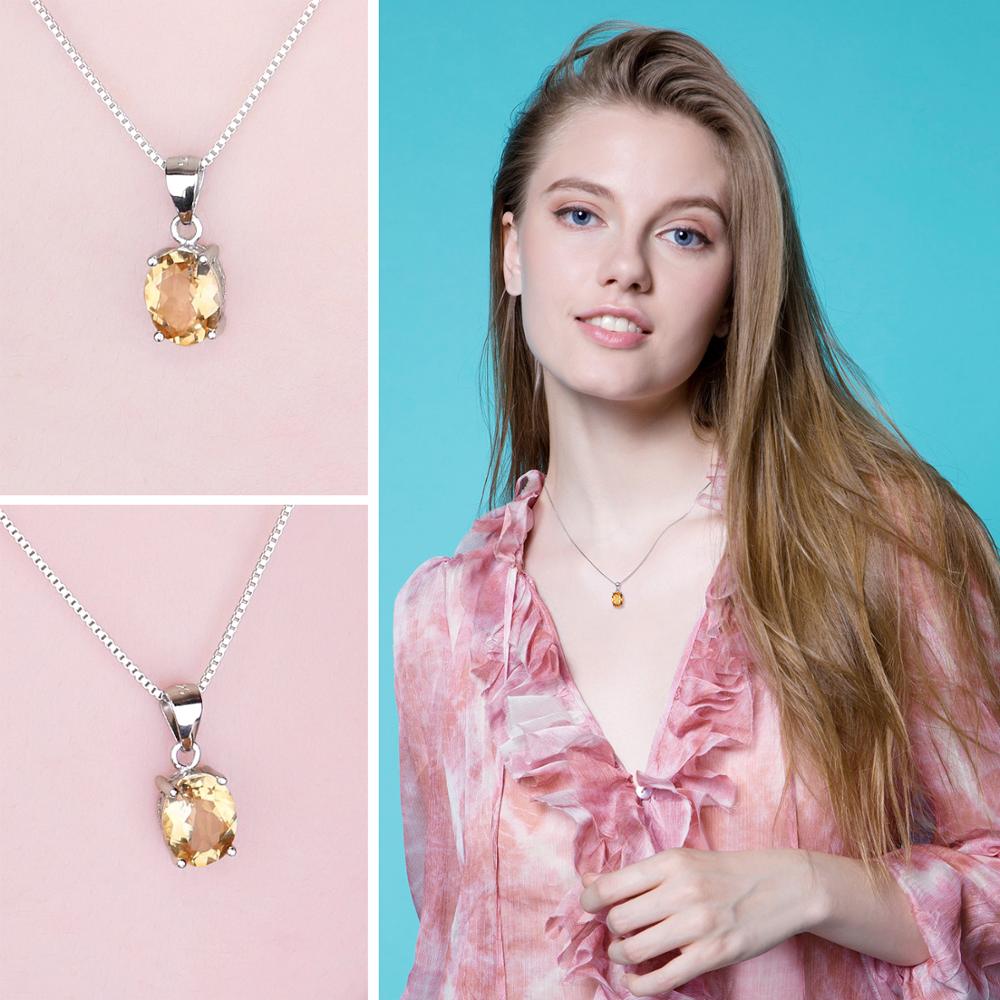 Natural Citrine Pendant Necklace 925 Sterling Silver Gemstones Choker Statement Necklace Women silver 925 Jewelry No Chain